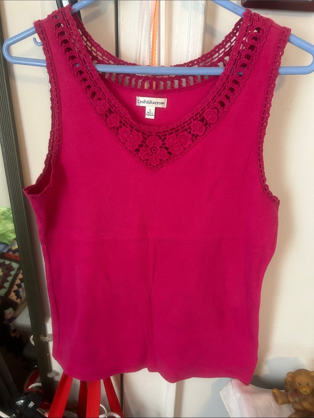 croft & barrow Hot Pink Crochet-Trim Tank Top